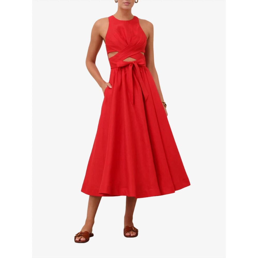 NEW ZIMMERMANN patience midi dress in dark red